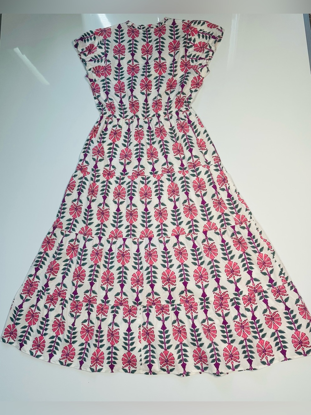 J.CREW Printed V-Neck Puff-Sleeve Maxi Dress Sz 4 Ivory Flamingo Floral NWOT - Picture 7 of 9